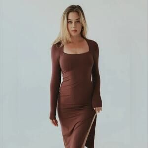 Klassy Network Square Neck Midi Brami Dress in Brown, Size Medium, NWT